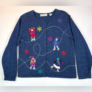 VINTAGE MARISA CHRISTINA Womens Ice Skating Cardigan L Winter Cottagecore